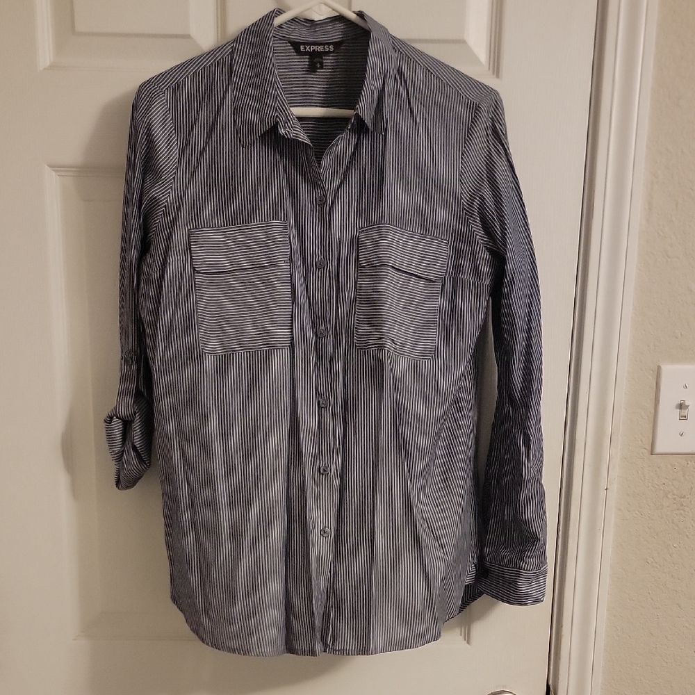 Express women's Black and White Striped Shirt Jacket